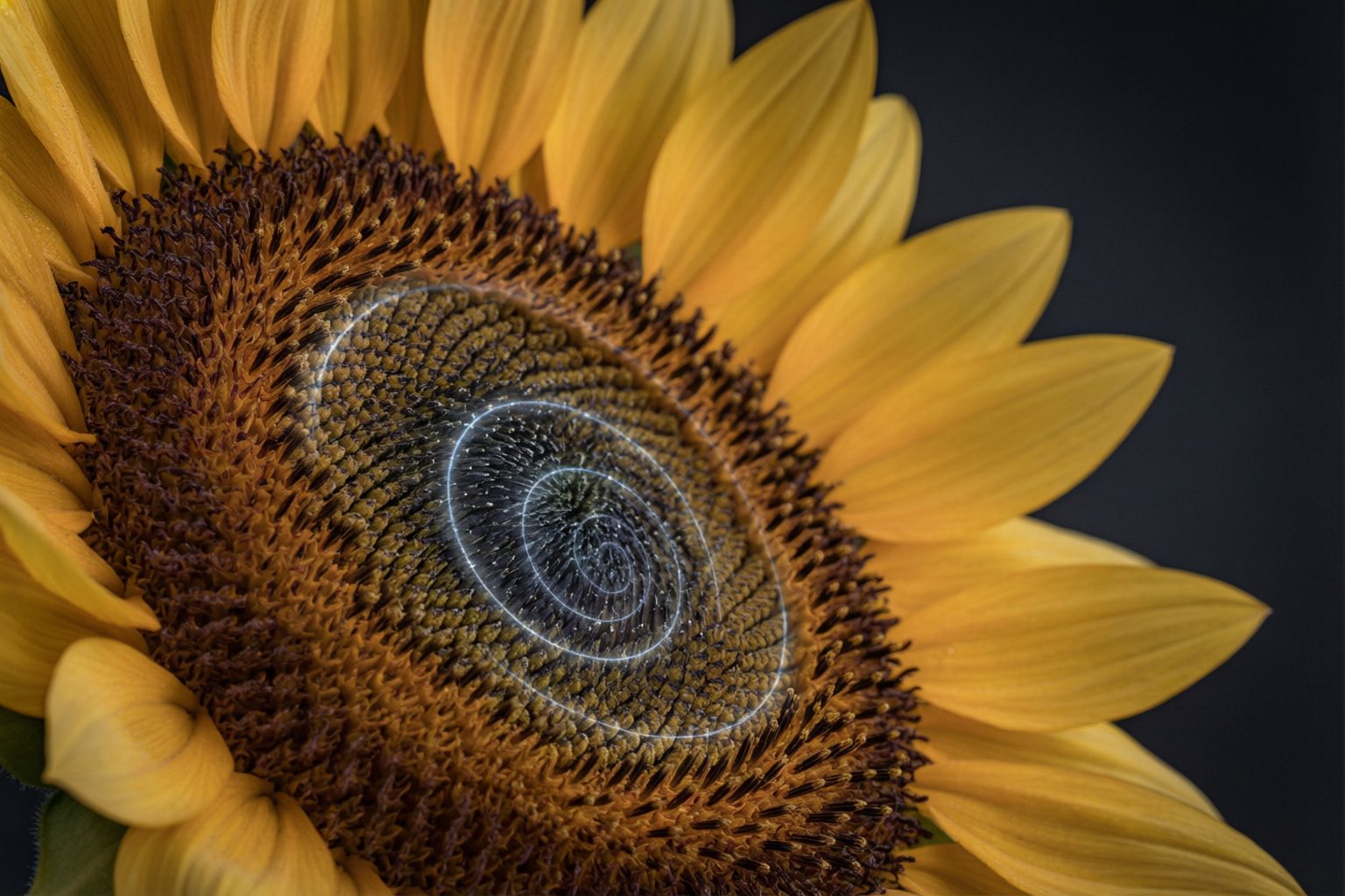 向日葵的斐波那契排列（Phyllotaxis and Fibonacci）示意图